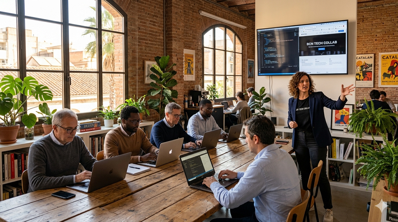 Participantes trabajando en el espacio del bootcamp en Barcelona